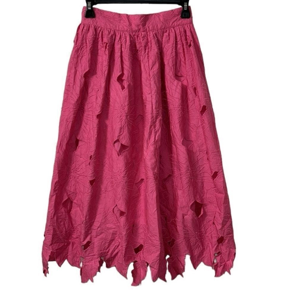 H&M Pink Embroidered Midi Skirt(Size 2)